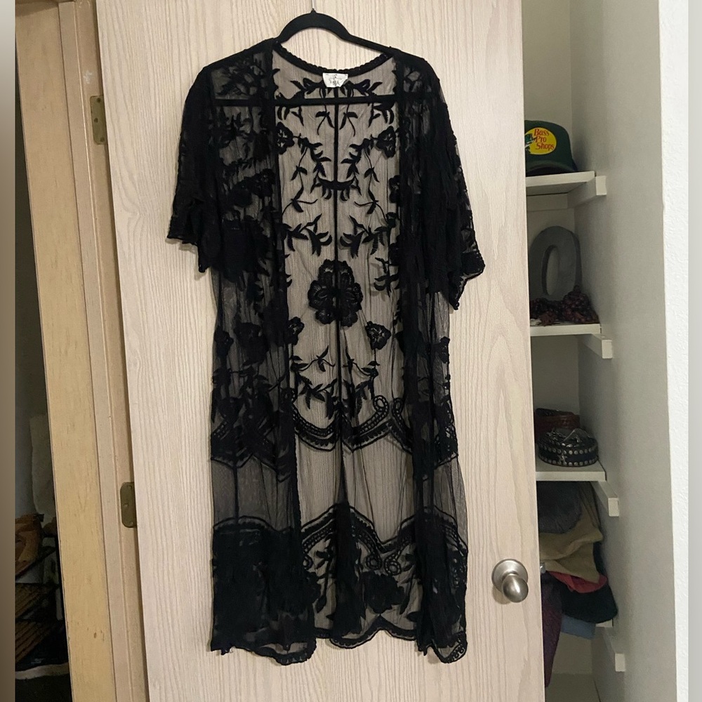 Elegant Black Lace Kimono
